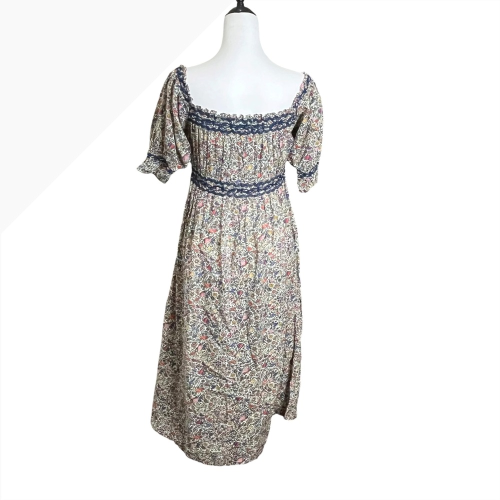 Doen Eclipse Floral Dress Womens XS Square Neck Puff Sleeve Smocked Midi Hemmed - Picture 4 of 7